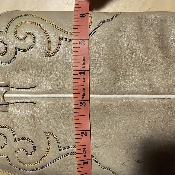 Womens Sz 7.5 Boulet Heeled Cream Leather Cowboy Boots - Picture 17 of 17